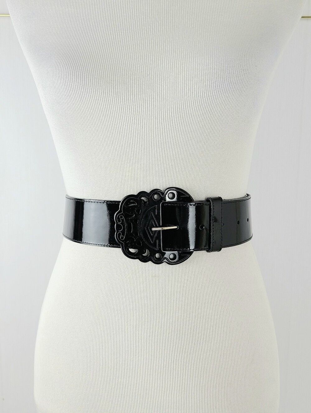 Krizia Made In Italy Black Patent Leather Wide Vintage Belt
